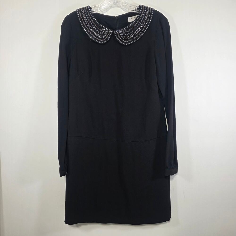 Trina Turk Rhinestone Embellished Peter Pan Collar Crepe Baroness Dress Size 6